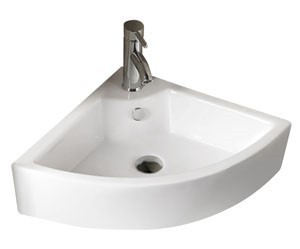 כיור פינתי תלוי לשירותי אורחים 320x320x125 לבן מבריק כולל חור לברז